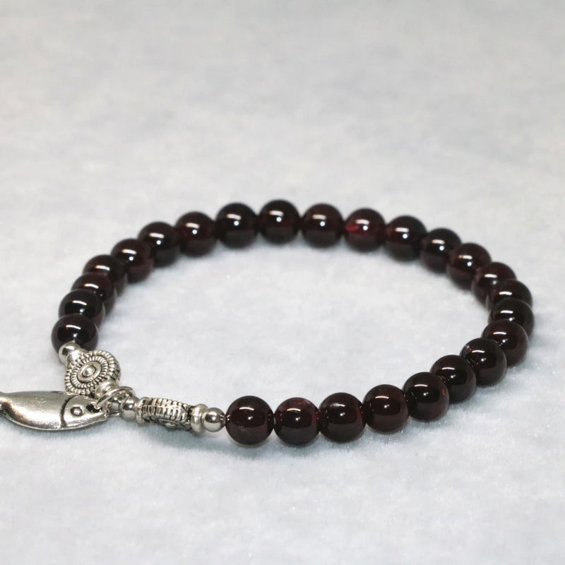6mm Natural Garnet Strand Bracelet for Women
