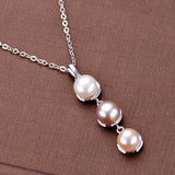 Natural Multicolor Pearl pendant Freshwater Three beads pendant Necklace