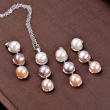 Natural Multicolor Pearl pendant Freshwater Three beads pendant Necklace