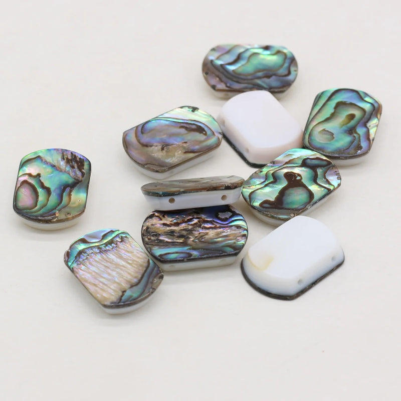 Rectangle Zelanian Abalone Shell Double Hole Beads 10Pcs