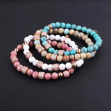 Natural Stone Beaded CZ Pave Ball Charm Elastic Bracelet