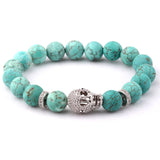 Natural Stone Beads Women Bracelet with Large CZ Pave Skull Charm
