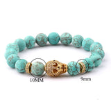 Natural Stone Beads Women Bracelet with Large CZ Pave Skull Charm