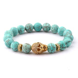 Natural Stone Beads Women Bracelet with Large CZ Pave Skull Charm
