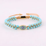 Natural Stone CZ Pave Eye Charm Macrame Bracelet