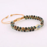 Natural Stone CZ Pave Eye Charm Macrame Bracelet