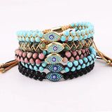 Natural Stone CZ Pave Eye Charm Macrame Bracelet