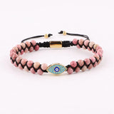 Natural Stone CZ Pave Eye Charm Macrame Bracelet