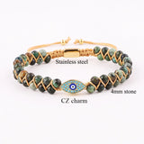 Natural Stone CZ Pave Eye Charm Macrame Bracelet