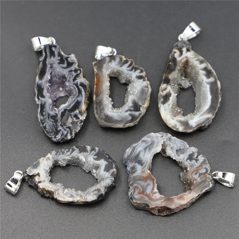 Natural Stone Druzys Agates Necklace Pendants Charms for DIY Jewelry Making