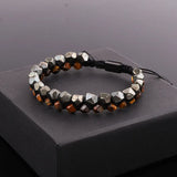 Faceted Agate Pyrite Brown Tiger Eye Macrame Bracelet Men Jewelry