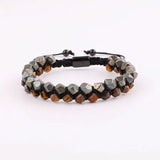 Faceted Agate Pyrite Brown Tiger Eye Macrame Bracelet Men Jewelry