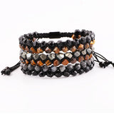Faceted Agate Pyrite Brown Tiger Eye Macrame Bracelet Men Jewelry