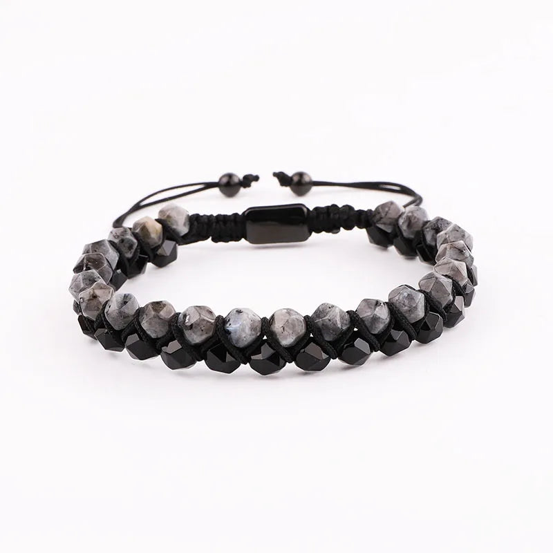 Faceted Agate Pyrite Brown Tiger Eye Macrame Bracelet Men Jewelry