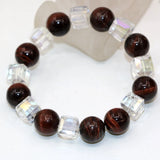 Red Tiger Stone Bead Bracelet with Crystal Charm, 7.5 inch