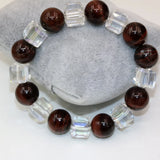 Red Tiger Stone Bead Bracelet with Crystal Charm, 7.5 inch
