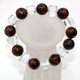 Red Tiger Stone Bead Bracelet with Crystal Charm, 7.5 inch