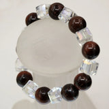 Red Tiger Stone Bead Bracelet with Crystal Charm, 7.5 inch