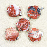 Natural Stone Rose Flower Necklace Pendant Carved Charms Jewelry