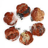 Natural Stone Rose Flower Necklace Pendant Carved Charms Jewelry