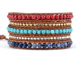 Sodalite Coral Bead Wrap Bracelet Leather Jewelry