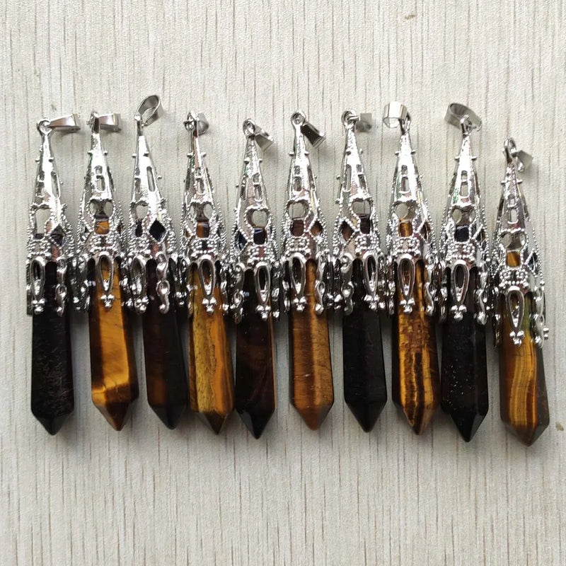 Tiger Eye Stone Hexagonal Cone Pendants 10pcs/Lot