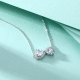 Necklace Bow Double Heart Zircon S925 Silver