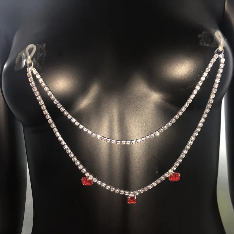 Crystal Rhinestone Nipple Chain Body Jewelry for Women