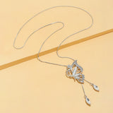 Opal Crystal Butterfly Wings Long Necklace Pendant for Women Jewelry