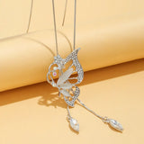 Opal Crystal Butterfly Wings Long Necklace Pendant for Women Jewelry