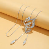 Opal Crystal Butterfly Wings Long Necklace Pendant for Women Jewelry