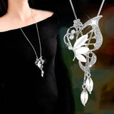 Opal Crystal Butterfly Wings Long Necklace Pendant for Women Jewelry