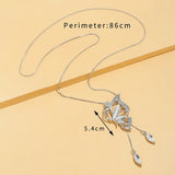 Opal Crystal Butterfly Wings Long Necklace Pendant for Women Jewelry