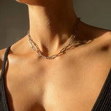 Stainless Steel Paper Clip Chain Necklace Women