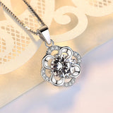 Flower Rhinestone CZ Pendant Necklace 925 Sterling Silver Zircon Charm