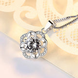 Flower Rhinestone CZ Pendant Necklace 925 Sterling Silver Zircon Charm