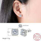 Sterling Silver Crystal Square Stud Earrings for Women