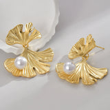 Pearl Big Flowers Ginkgo Leaf Earrings For Women Girl