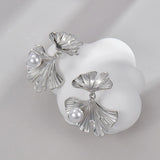 Pearl Big Flowers Ginkgo Leaf Earrings For Women Girl