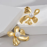 Pearl Big Flowers Ginkgo Leaf Earrings For Women Girl