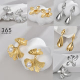 Pearl Big Flowers Ginkgo Leaf Earrings For Women Girl