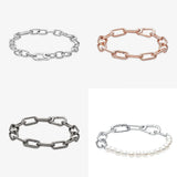 Pearl Chain Bracelet for Women Tiny Charms Hoop Link Bracelet
