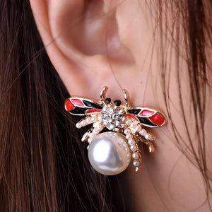 Bee Pearl Stud Earrings for Women