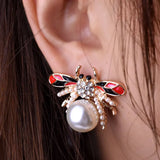 Bee Pearl Stud Earrings for Women