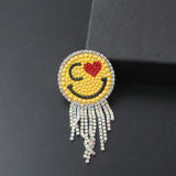 Personality Smiley Face Rhinestone Tassel Brooch Girls Street Gift Accessories