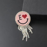 Personality Smiley Face Rhinestone Tassel Brooch Girls Street Gift Accessories
