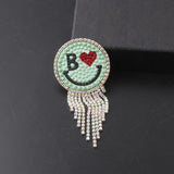 Personality Smiley Face Rhinestone Tassel Brooch Girls Street Gift Accessories
