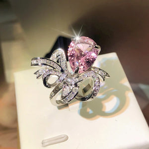 Pink Zircon Bow Ring for Women Wedding Engagement Rings