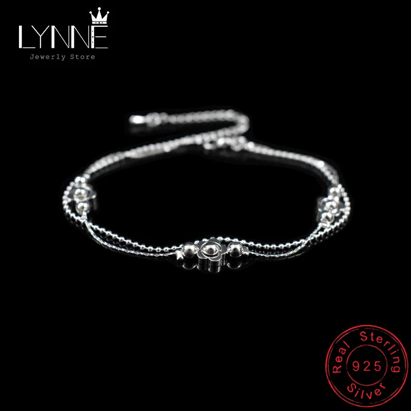 Plum Blossom Pendant Anklet 925 Sterling Silver Lucky Flower Anklets
