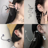 Punk Butterfly Clip Earring Retro Chain Earings